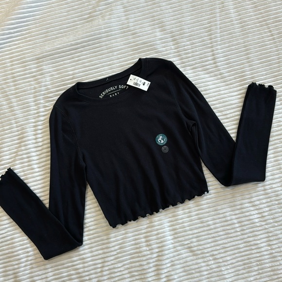 Aeropostale Seriously Soft Baby Tee Ribbed Long Sleeve Cropped Lettuce Hem M - Picture 10 of 10